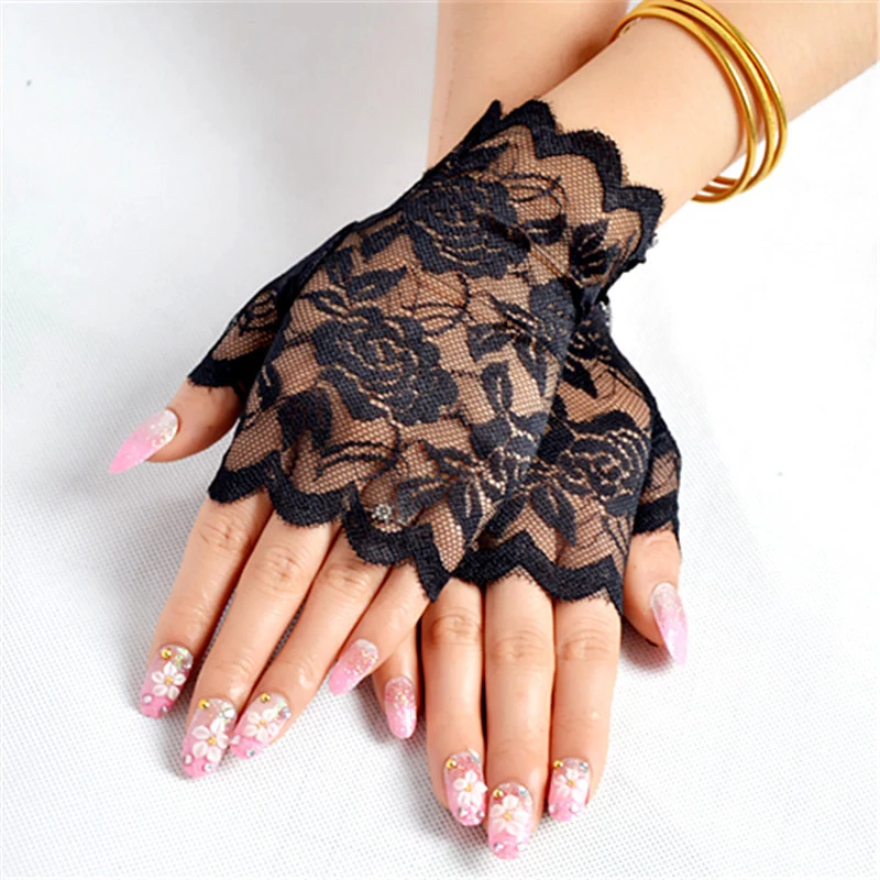 

New Fashion Sailor Dance Long Fingerless Womens Sexy Lace Gloves Ladies Half Finger Fishnet Gloves Mesh Mitten Handschoenen