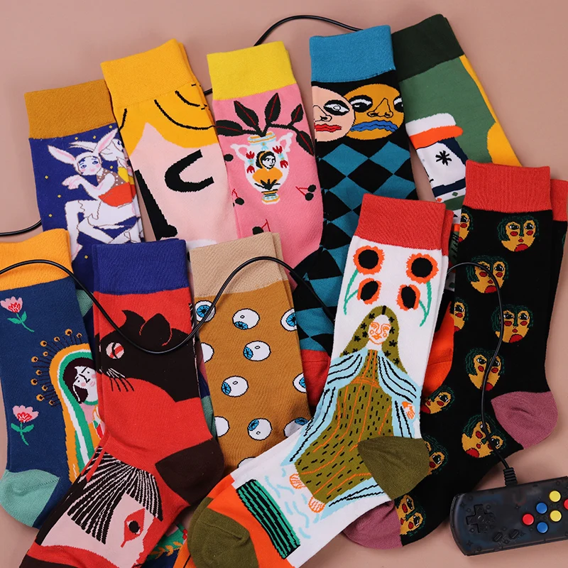 Spring New Arrived Happy Socks Men Funny Art BritishStyle Streetwear Hip Hop Designer Crew Socks Gift