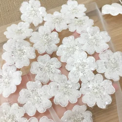 50 Pieces Off White 3D Sequin Beaded Lace Applique Flower Patch Motif Veil Bodice DIY Craft Supply 5cm Diameter