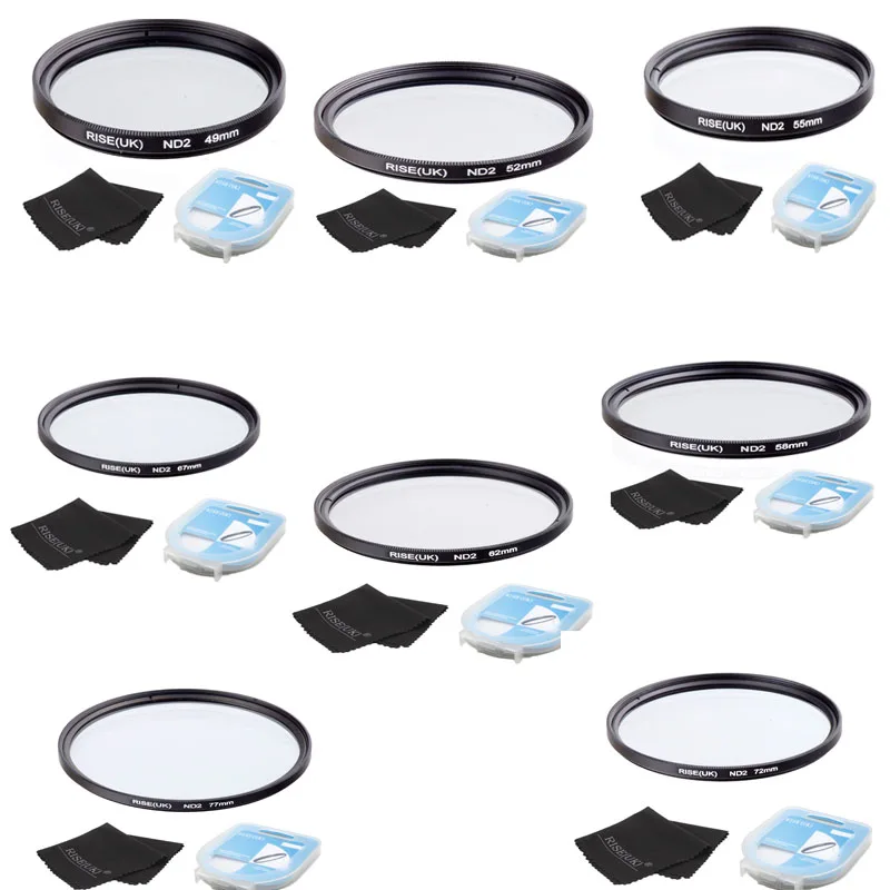 RISE(UK)49mm 52mmm55mm 58mm 62mm 67mm 72mm mm Neutral Density ND2 Filter FOR ALL Camera lens+case +gift