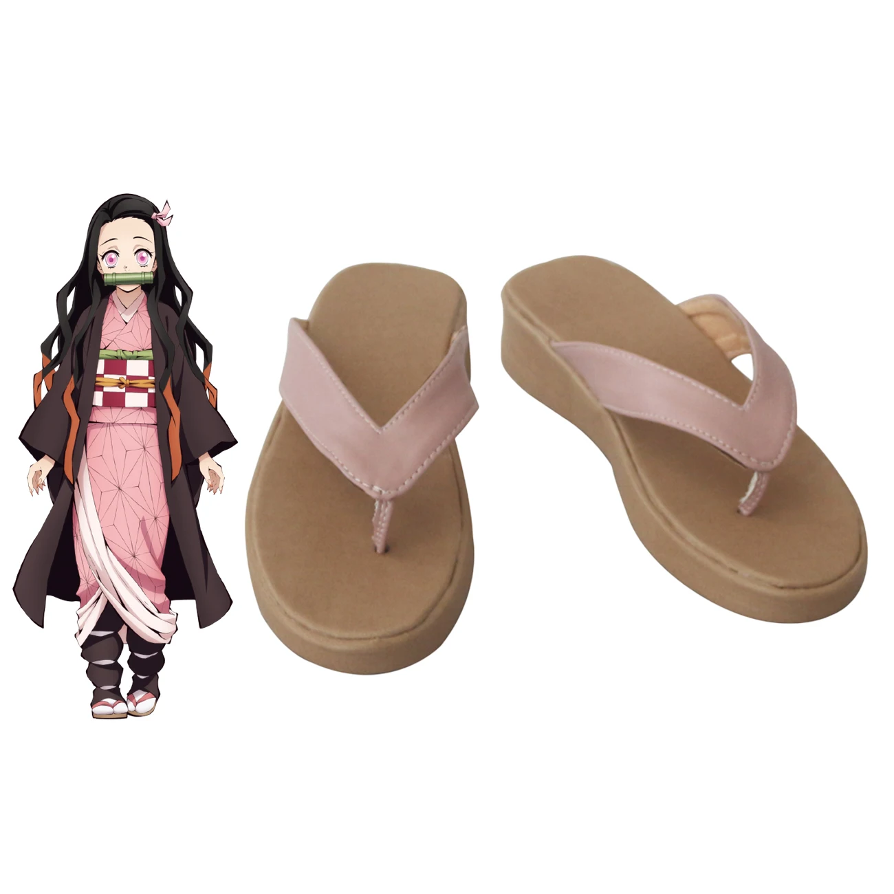 Demon Slayer Kamado Nezuko Shoes Cosplay Kimetsu no Yaiba Nezuko Kamado Cosplay Sandals Pink Shoes Custom Made