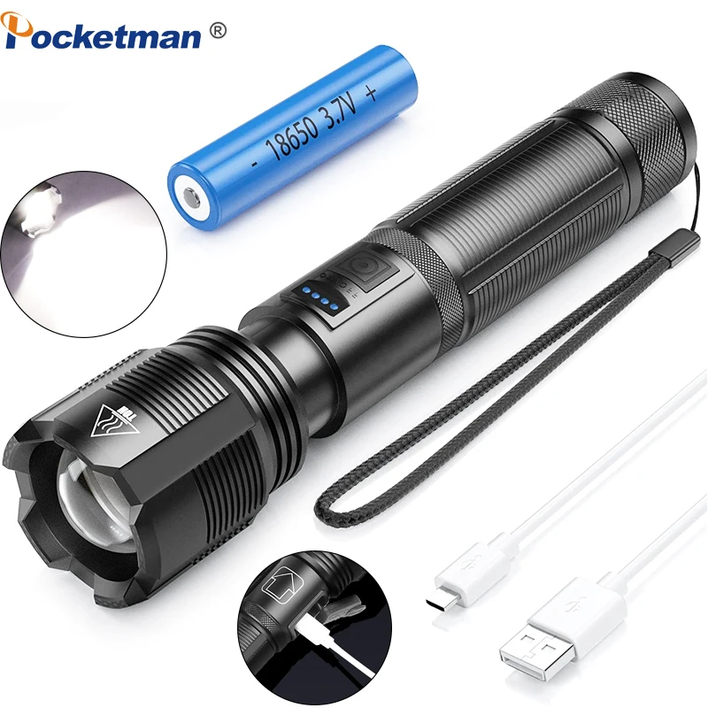 

Most powerful Tactical flashlight lanterna 5 Modes Zoom led torch xhp50 18650 Best Adventure, Hiking, Camping, Hunting, Outdoor