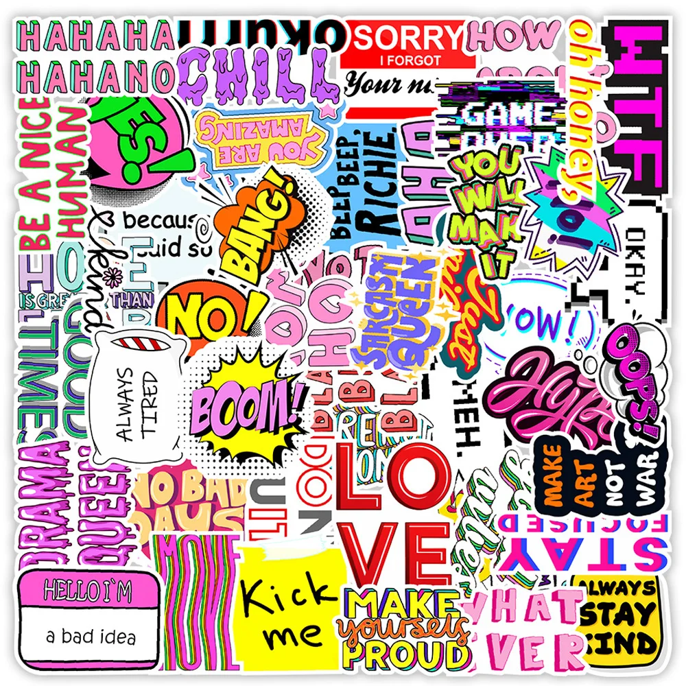 10/30/50PCS Funny Phrase Graffiti Stickers Aesthetic Laptop Phone Guitar Scrapbooking Waterproof Decal DIY Sticker Packs Kid Toy