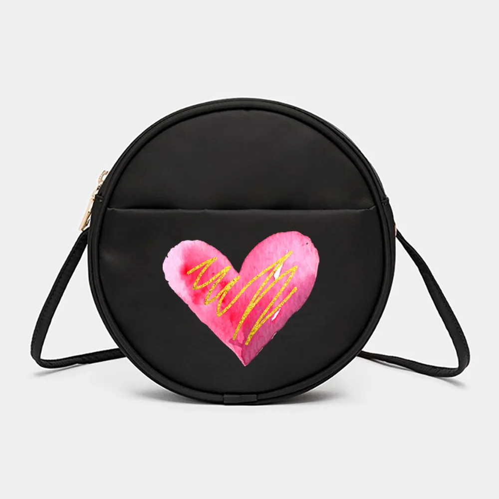 Fashion Round Womens' Messenger Bag Love Series Pattern Printed Crossbody Bag Messenger Shoulder Mini Makeup Bags of Women