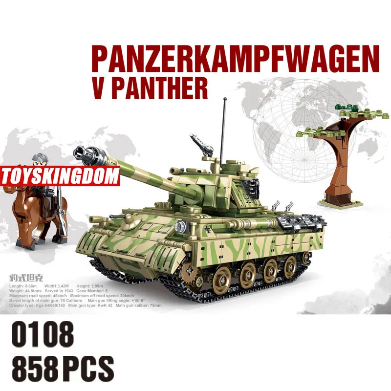 

World War Panzerkampfwagen V Panther Tank Moc Batisbricks Building Block Germany Ww2 Army Forces Figures Model Weapon Brick Toys