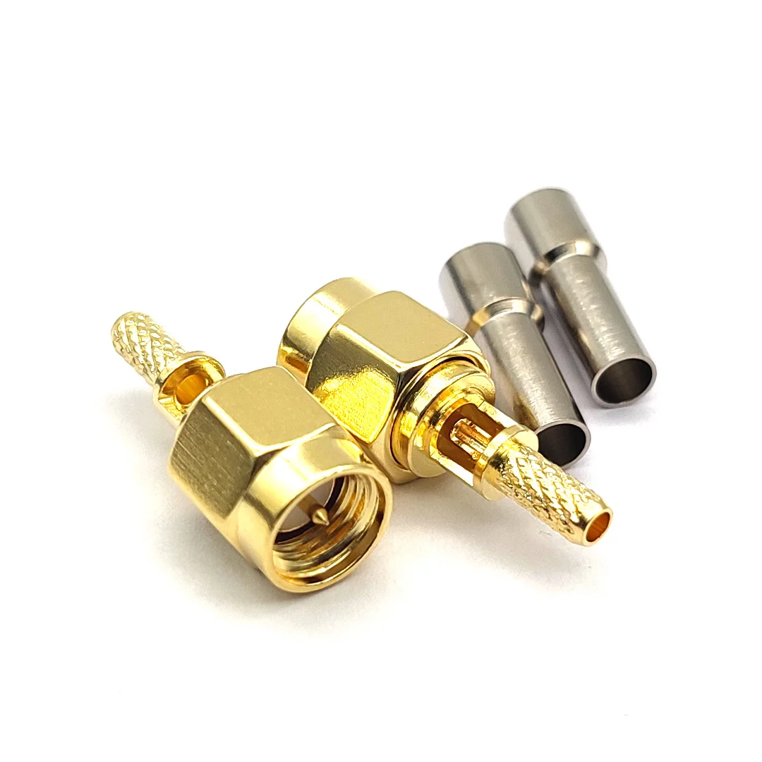 100pcs Gold SMA Male Plug Center Window Crimp RG316 50-1.5 RG174 Cable RF Connectors