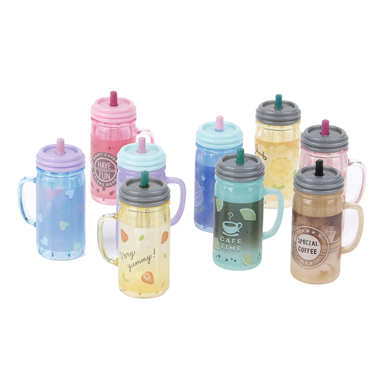 1:12 Dollhouse Mini Drink Juice Cup Miniature Accessories Bottle Gifts Resin Fruit Tea Cup Simulation Drinks Model Toys