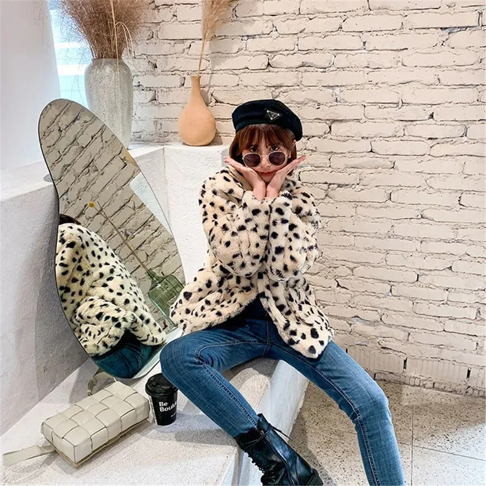 Y2k Faux Pelz Leopard Print Pelzmantel Frauen Winter 2021 Neue Lose Lamm Wolle Winter Kurze Plüsch Jacke Koreanische Mode flauschigen Jacke