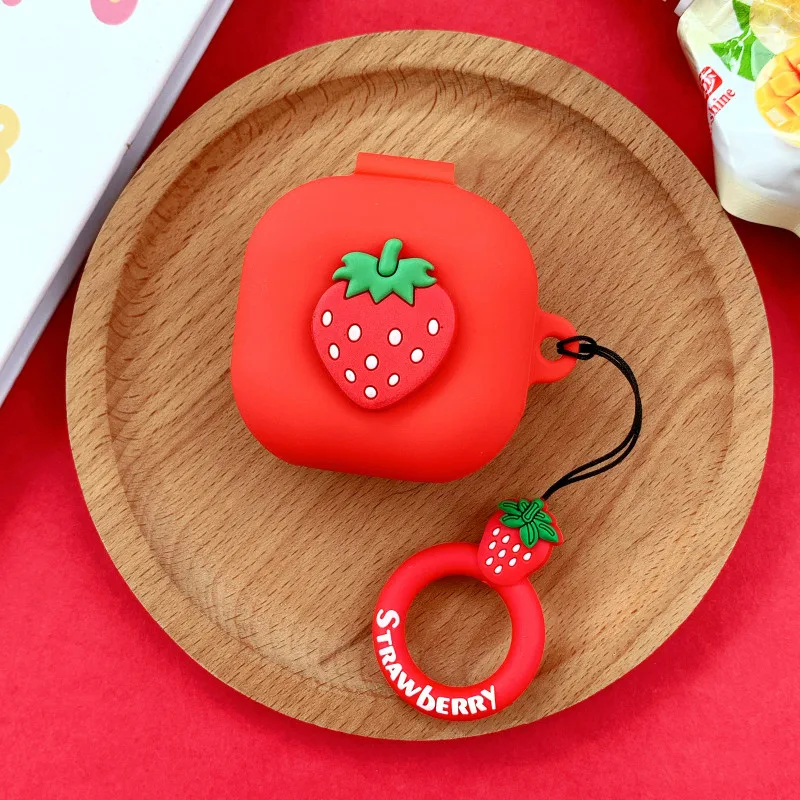 Strawberry Silicone Case Cartoon Cute Box Wireless Earphone Shockproof Protective Cover Shell with Keychain for Galaxy Buds Live