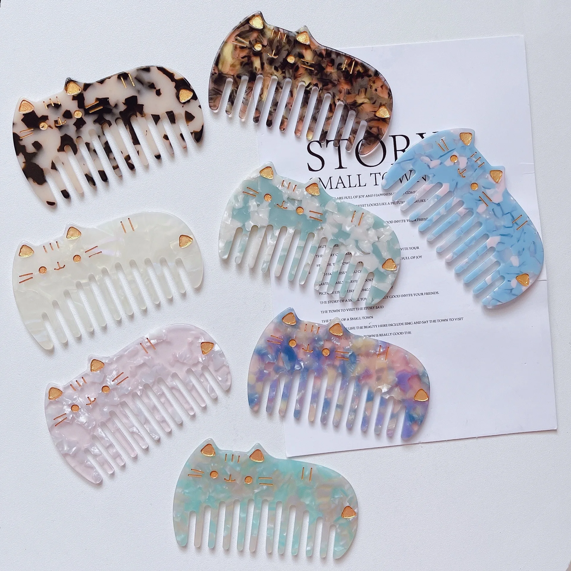 

Korean Lovely Cat Acetate Hair Combs Hairdressing Comb Hair Brush For Women Girls Anti-static Hair Styling Tool Wide Tooth