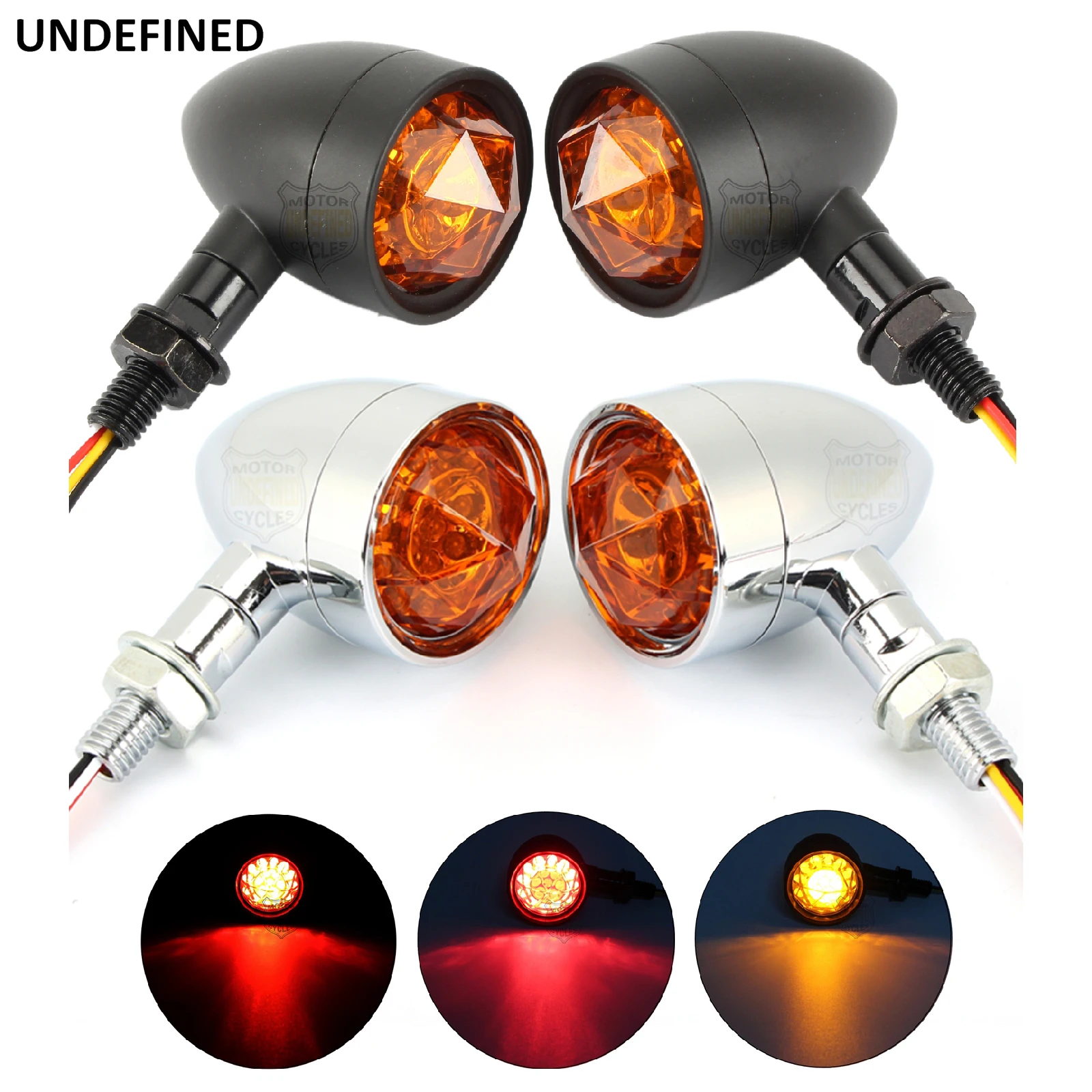 Motorcycle Bullet Style Turn Signal Lights Amber Diamond Lens LED Brake Indicator Lamp For Harley Indian Yamaha Kawasaki Chopper