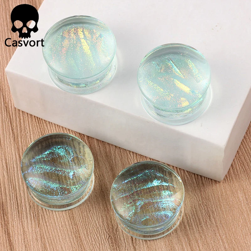 Casvort 2PCS New Glass Ear Body Jewelry Expanders Piercing Tunnels Plugs Strechers Ear Gauges Gift For Women Men Gift