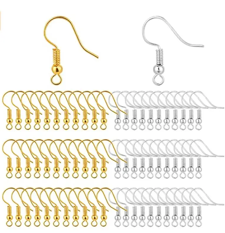 200pcs Lot Stainless Steel French Earring Hooks Fish Hooks Ear Wires French Wire Hooks, Coil And Ball Jewelry Findings
