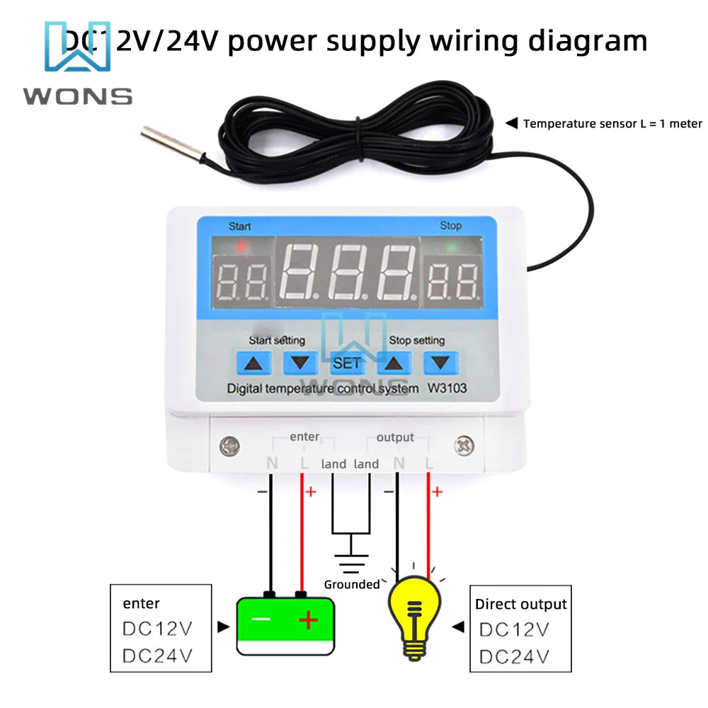 W3103 Digital Thermostat 12V 300W 24V 600W 220V Touch Point 5000W 30A High-power Wall-mounted Temperature Controller Switch