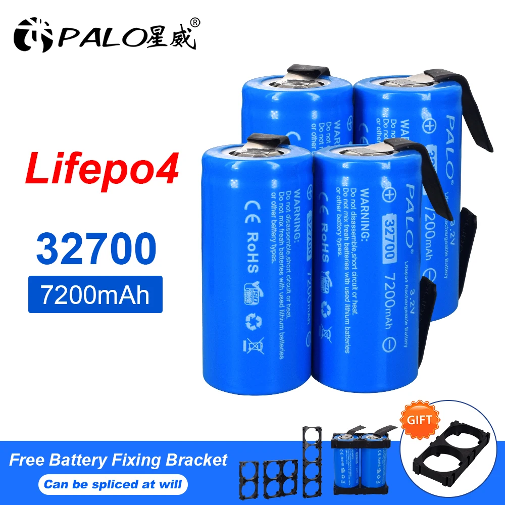 PALO 7200mAh 3.2V 32700 LiFePO4 Battery 32700 35A Continuous Discharge Maximum 55A High Power Batteries +DIY Nickel sheets