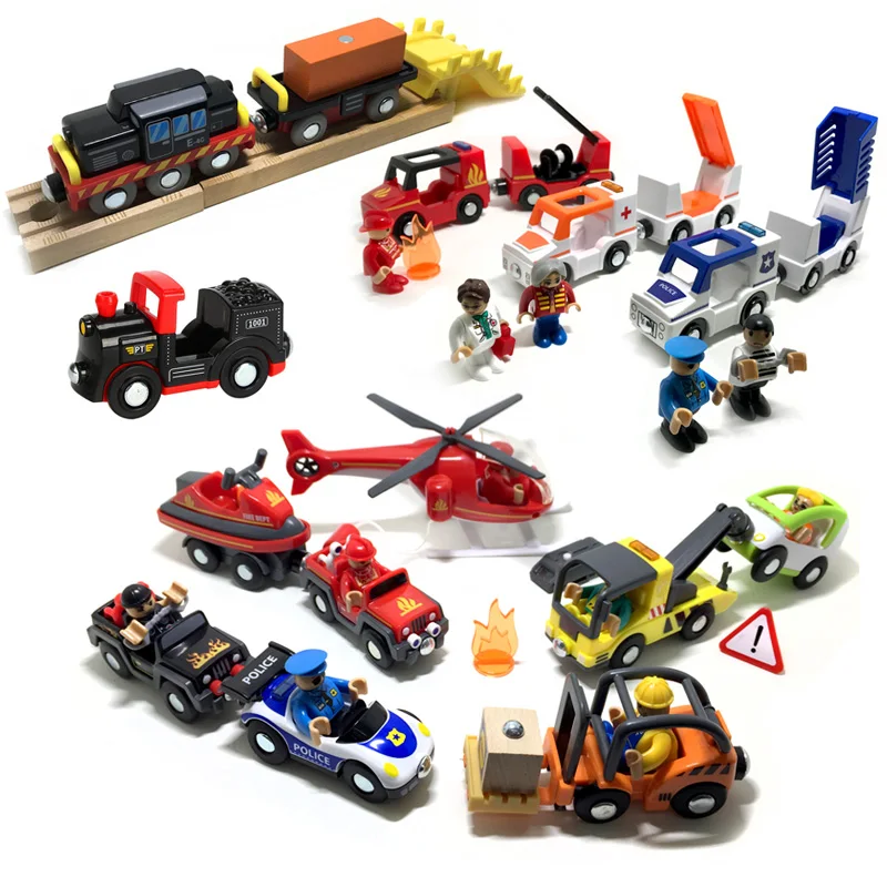 Sound and light ambulance police car fire engine City engineering car Big gather Locomotive Engine Railway Toys for Children