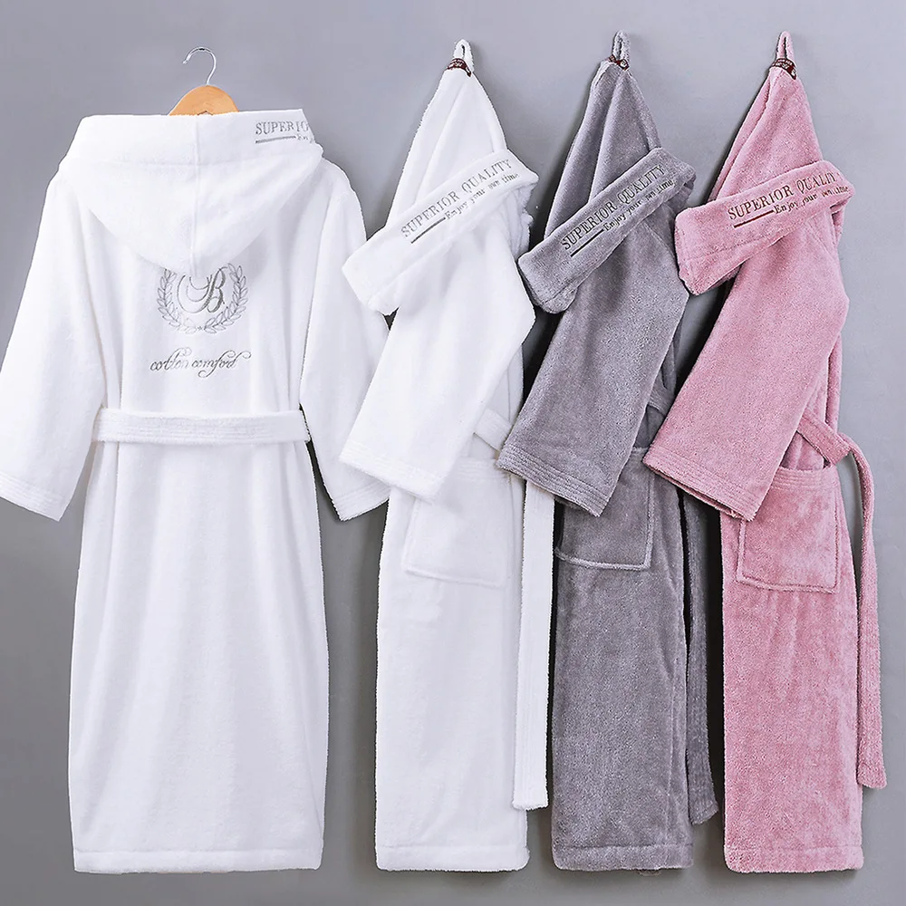 

Hooded Treey Cotton Bathrobe Nightrobe Thick warm Winter Dressing Gown Long Robe Men Women Lady Robe