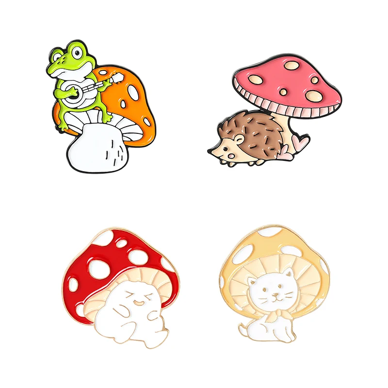 Cartoon Mushroom Brooch Custom Funny Frog Guitar Brooch Plant Badge Lapel Pins for Backpack Jewelry Gift Friends 2021 Wholesale