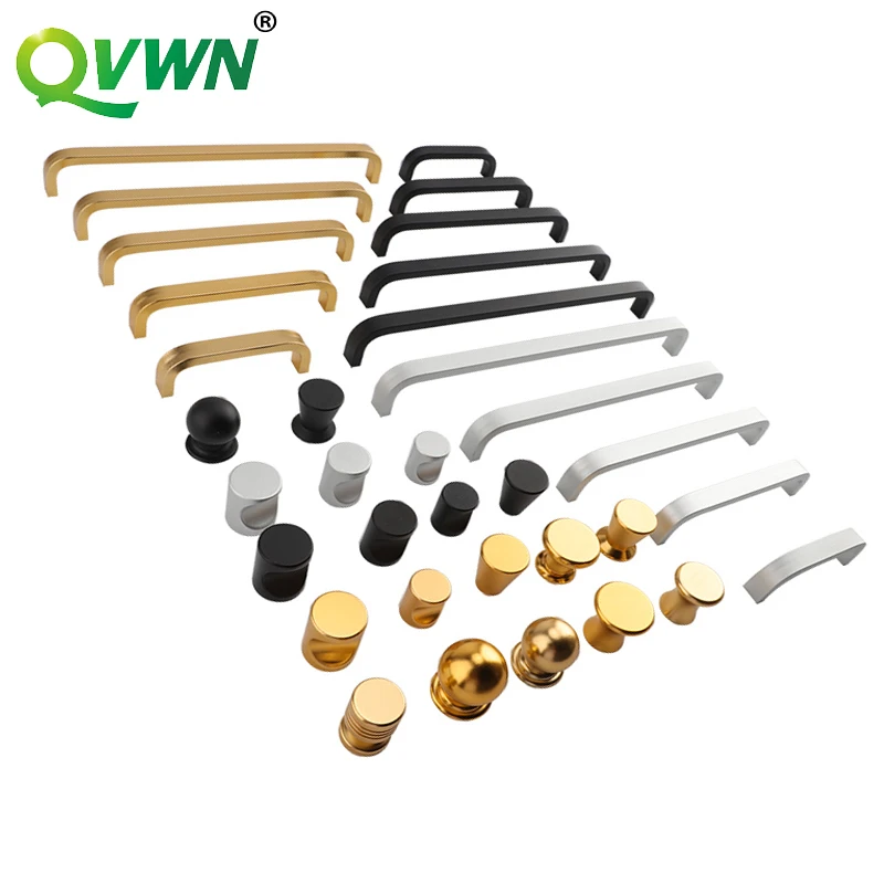 QVWN Simple Aluminum Alloy Single Hole Golden Small Black Round Copper Drawing Handle Kitchen Cabinet Shoe Wardrobe Door Drawer