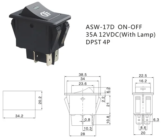 KCD4 interruptor basculante de encendido y apagado para automóvil, lámpara antiniebla de reacondicionamiento con interruptor basculante de luz, 2 posiciones, 4 pines, LED, 12V, 35A