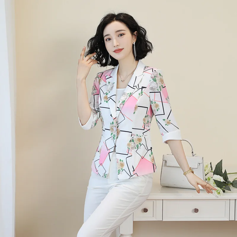 

Autumn Spring Women's 2020 Floral Blazer Coat Casual Slim Fit Blazers for Women Jackets KJ5712