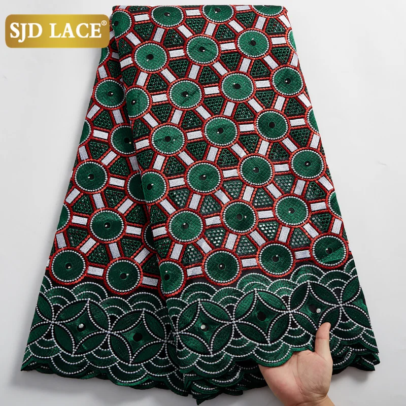 SJD LACE Green African Lace Fabric High Quality Embroidery Cotton 5Yards Swiss Voile Lace In Switzerland For Church Dress A2482