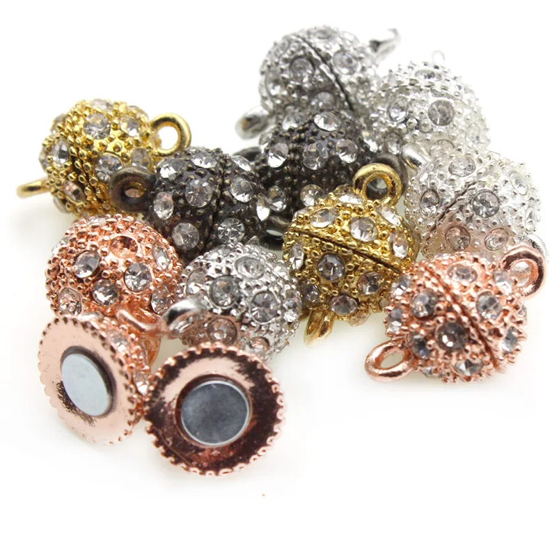 10pcs Rhinestone Paved Round Ball Magnet Clasps Hooks Bracelet Necklace Strong Magnetic Connectors Clasps for DIY Jewelry Making