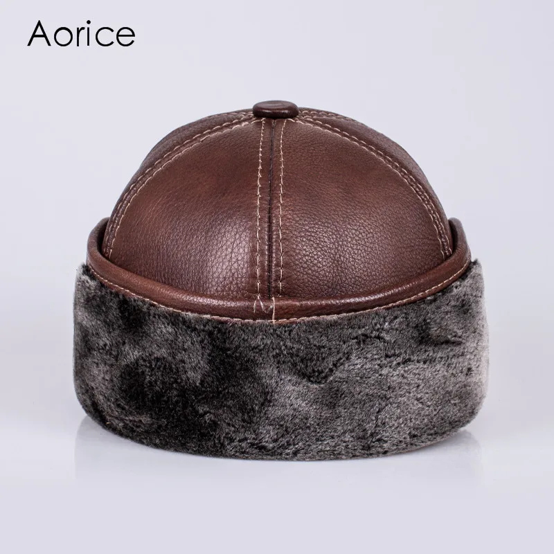 Autumn Winter Warm Genuine Leather Men Baseball Cap Hat Brand New Men\'s Real Leather Adult Solid Adjustable Hats/ Caps HL104