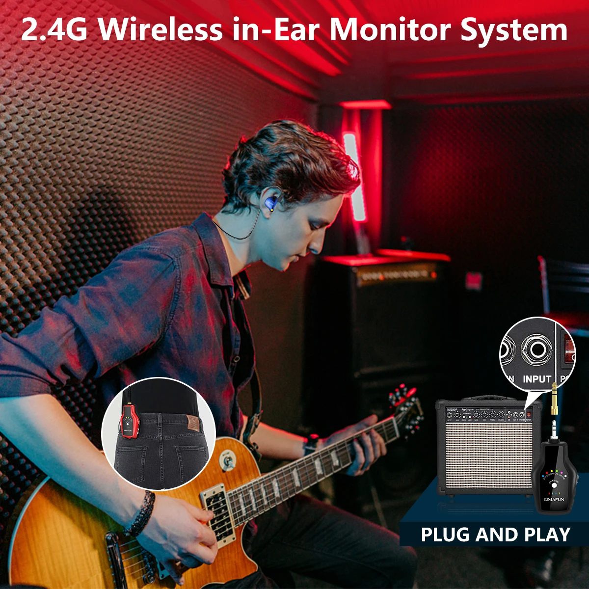 Sistema di monitoraggio in-Ear Wireless 2.4G con trasmettitore e ricevitore Beltpack per prestazioni sul palco, prove in banda, registrazione della fotocamera