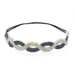 Classic Metal Blue White Crystal Beads Braided Infinity Headband Rhinestone Elastic Hair Band For Women Girls Hair Accessories