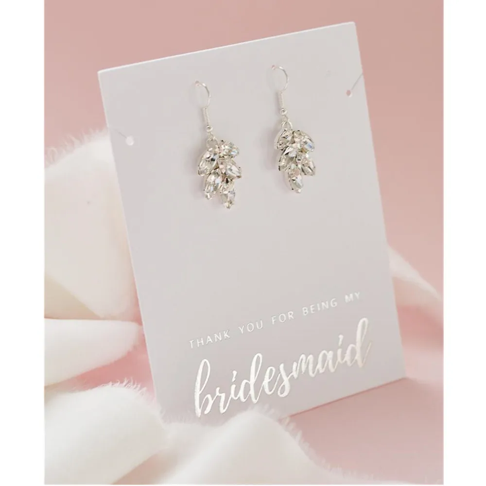 custom silver dangle Cubic Zirconia bridesmaid Earrings Matron of Honor Crystal Jewelry custom wedding bridal party favor gift