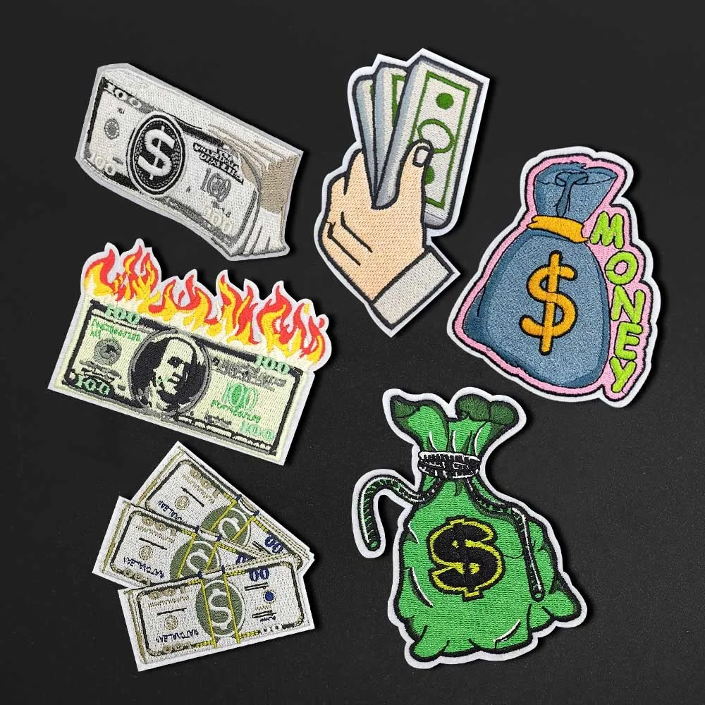 

2021 new style American money embroidery clothing cloth stickers clothes badge logo fashion denim jacket punk patches Ironed on