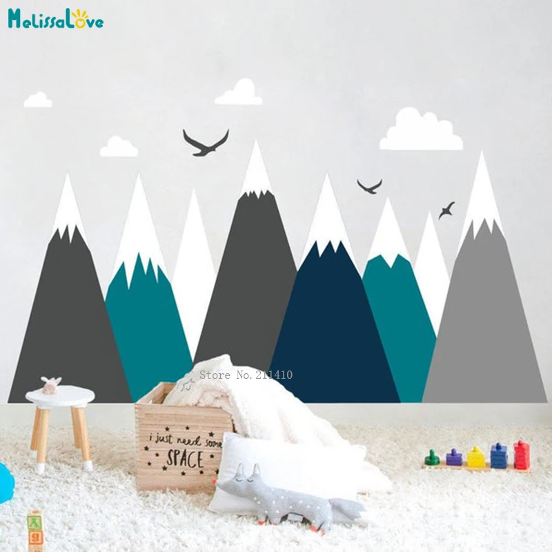 

Custom Color Mountains Wall Decals for Kids Room Decor Adventure Nursery Sticker Woodland Boys Room Murals Peel Stick YT5296