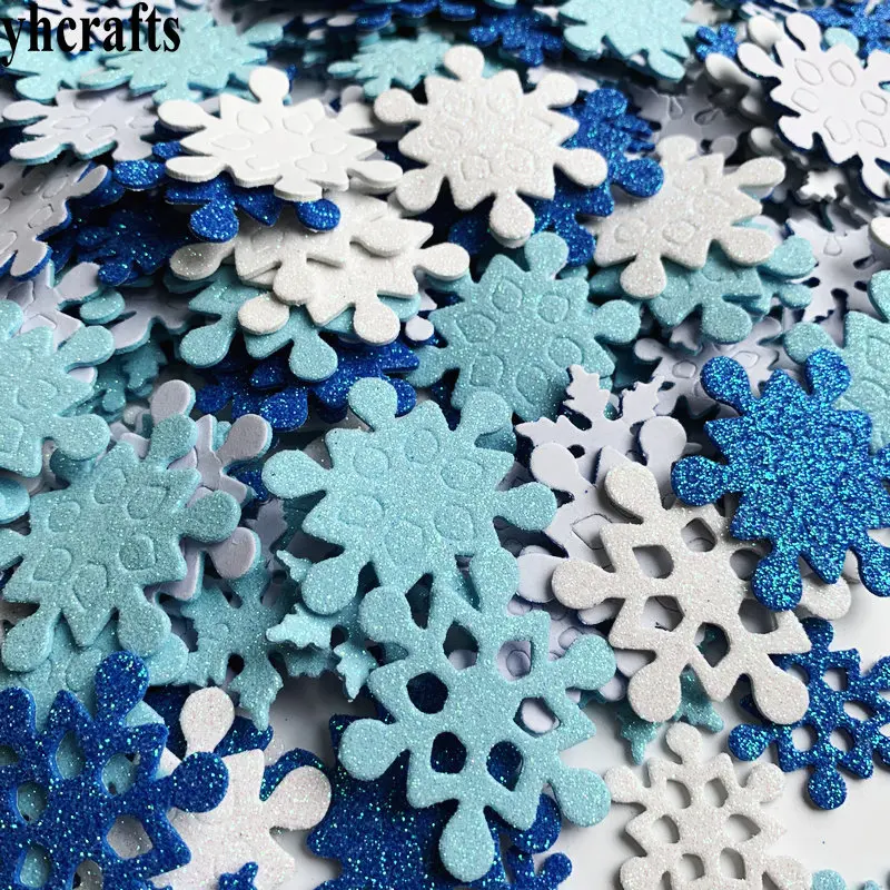 500PCS Glitter winter snowflake foam stickers Xmas crafts Christmas indoor decoration bulk wholesale OEM