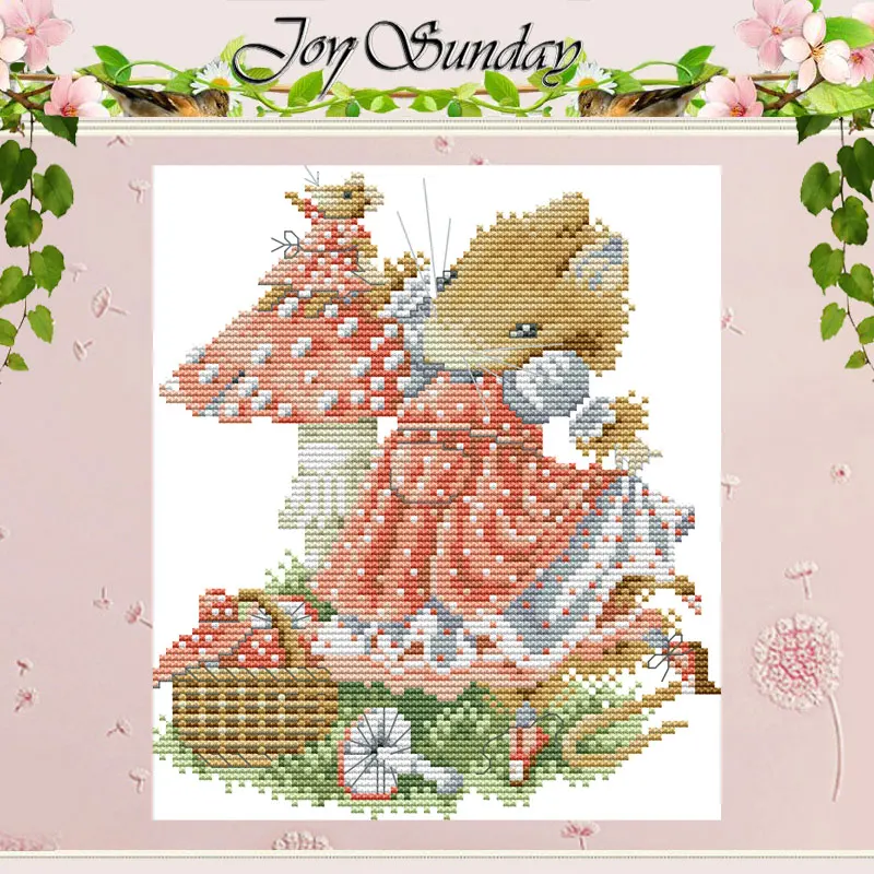 

A Mouse Picking Mushrooms Counted 11CT 14CT Cross Stitch Sets DIY Chinese DMC Cross-stitch Kits Embroidery Needlework Home Decor