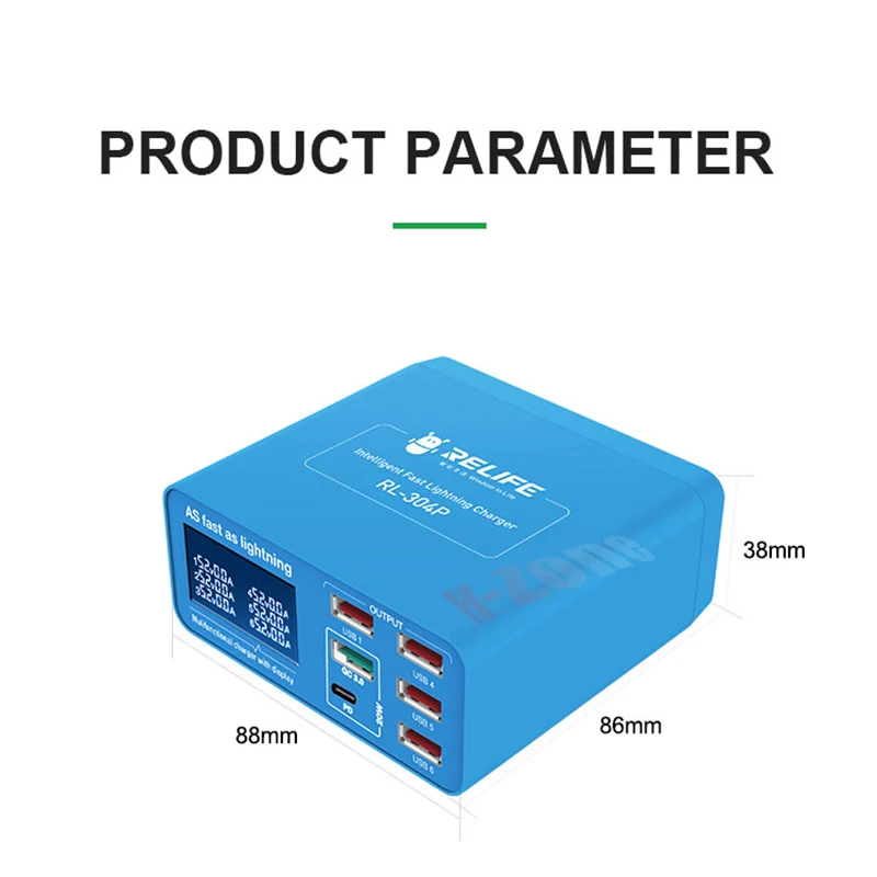 Relife Rl-304P PD3.0 + QC3.0 Smart 6 Usb Digitale Display Lightning Lader Geschikt Voor Opladen Alle Mobiele telefoons En Tabletten