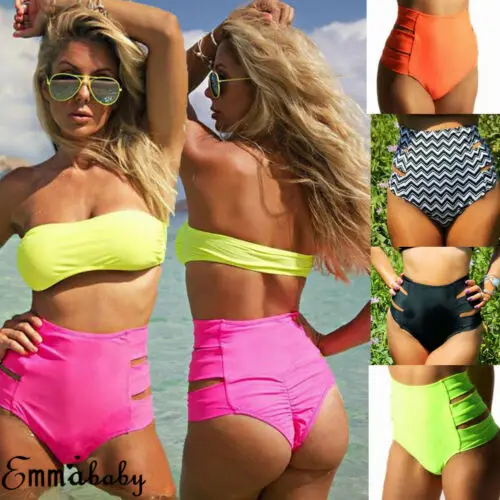 Summer New Fashion Sexy Triangle Briefs Swimwear Bathing Women's Plus Size Solid Hollow Out Thong High Waist Bikini Bottom