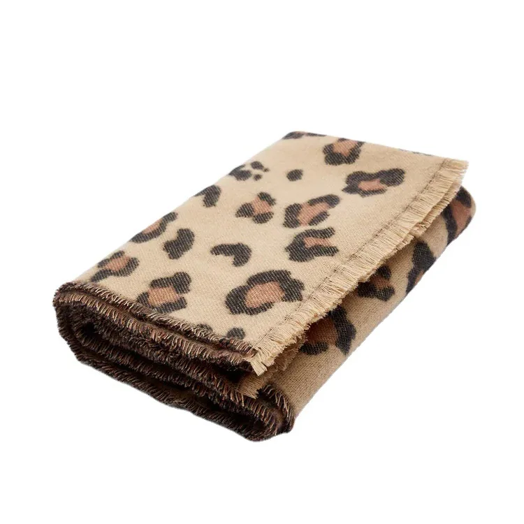 Bufanda cálida de Cachemira para mujer, Foulard de leopardo, chal grueso y suave con borlas cortas, estola larga, Invierno