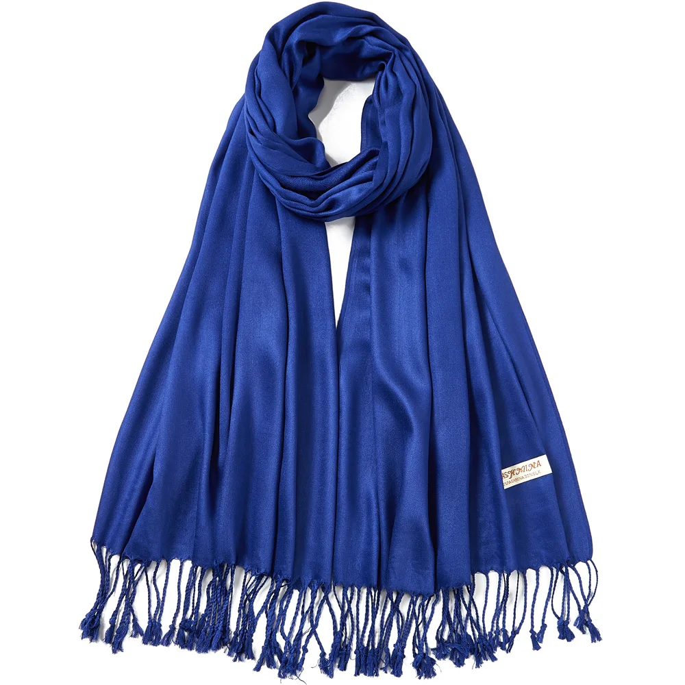 

Plain Silk Scarf Pashmina Shawl Solid Soft Shine Fringes Knot Rave Party Gift Wedding Simple Luxury Fashion 70x200cm