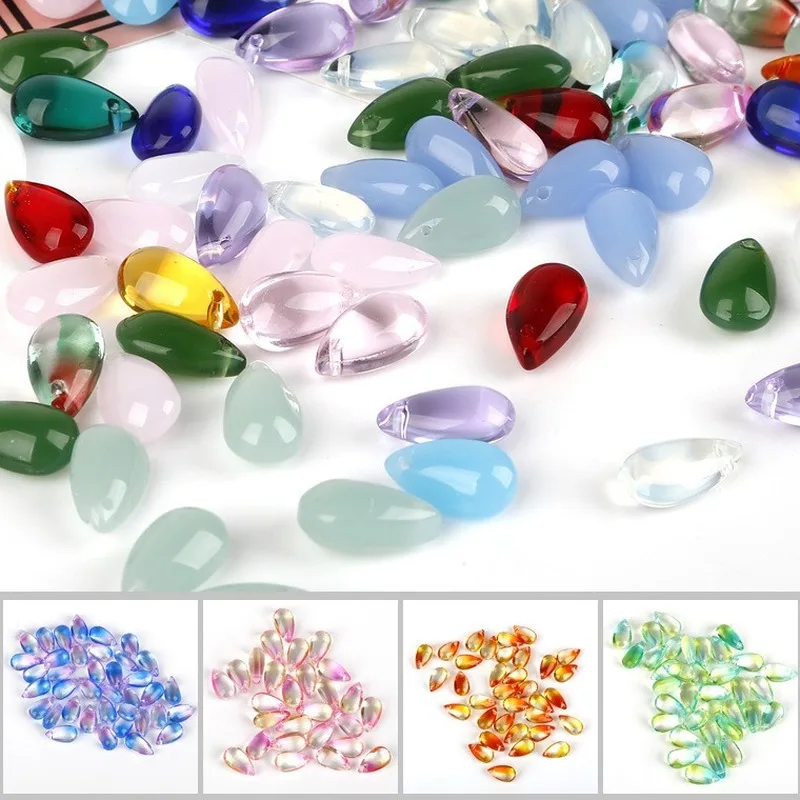 5pcs/8*14mm Water Drop Czech Glass Bead Pendant DIY Handmade Material Ancient Wind Step Hairpin Head Jewelry Accessories