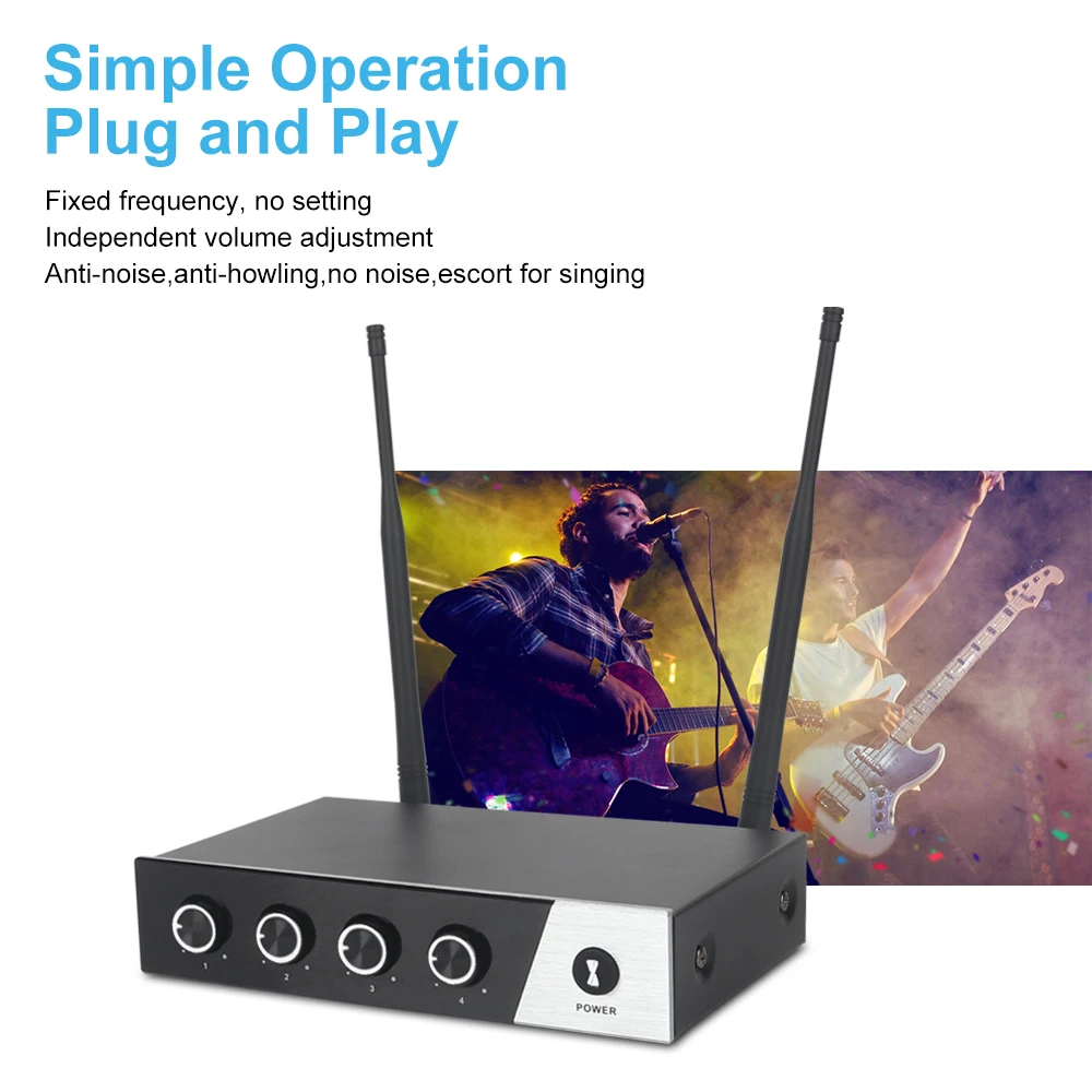 XTUGA S400 bezprzewodowy System mikrofonowy, 4-kanał UHF mikrofon bezprzewodowy zestaw z czterema mikrofony ręczne, używane do kościoła, Karaoke, etap