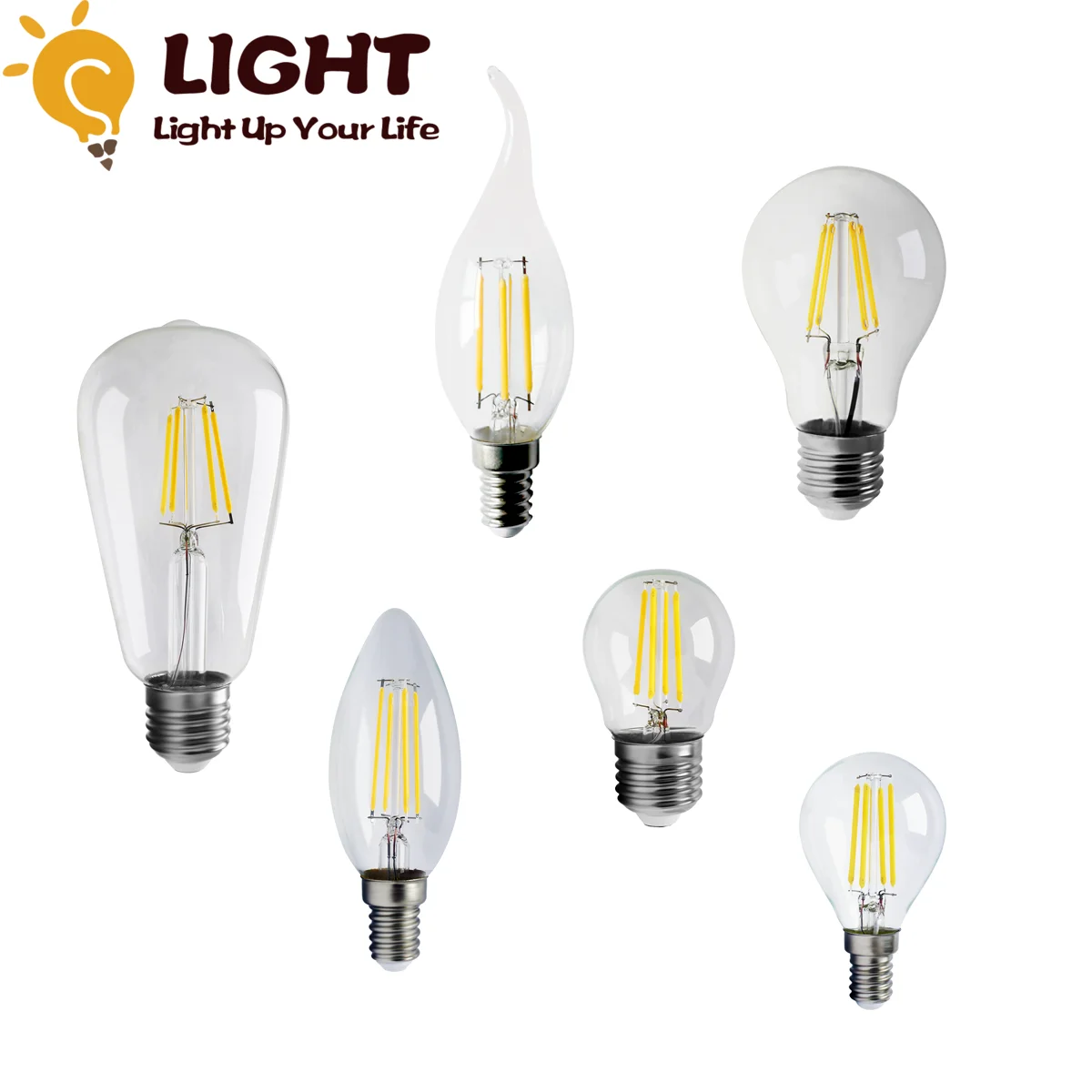 E14 LED مصباح بالشمع C35 4W 6W 8W 220V E27 LED خيوط ضوء لمبة ST64 A60 G45 220V 4000K ، LED اديسون مصباح كلاسيكي