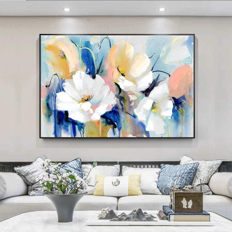 الحديثة الزهور المائية جدار اللوحة رسمت باليد زهور الخشخاش طباعة على قماش جدار صورة لغرفة المعيشة ديكور المنزل هدية