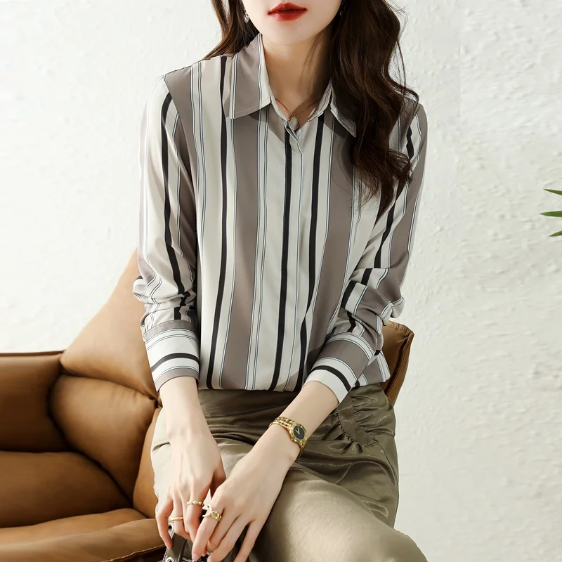 

Women's Blouses Long Sleeve Top Womens Striped Shirt Autumn Fashion V-neck Chiffon Shirts Tops Blusas Mujer