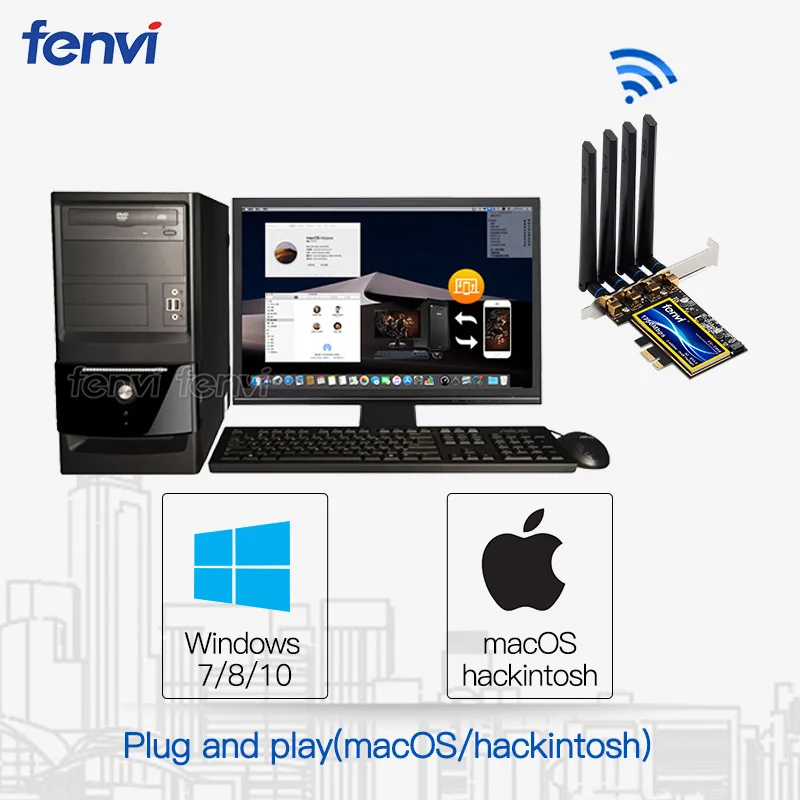 fenvi T919 1750Mbps PCIe Wifi Adapter BCM94360CD MacOS Hackintosh Bluetooth 4.0 802.11ac 2.4G/5G Wireless Card Desktop PC