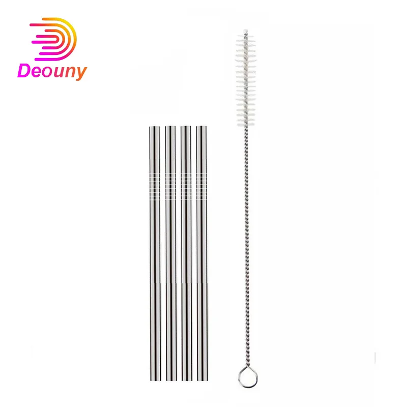 DEOUNY 4PCS Short Metal Straws For Cocktail Glasses Reusable Cocktai Stainless Steel Straws With Cleaning Brushes For Kids Party