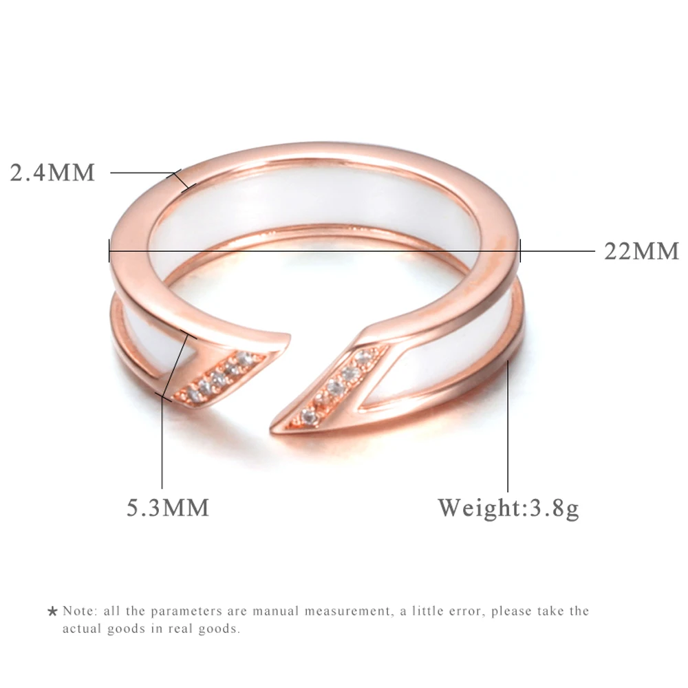 White Ceramic Ring With One Row Australia Zircon Channel Setting Rose-gold color Metal Wedding Open Rings for Women