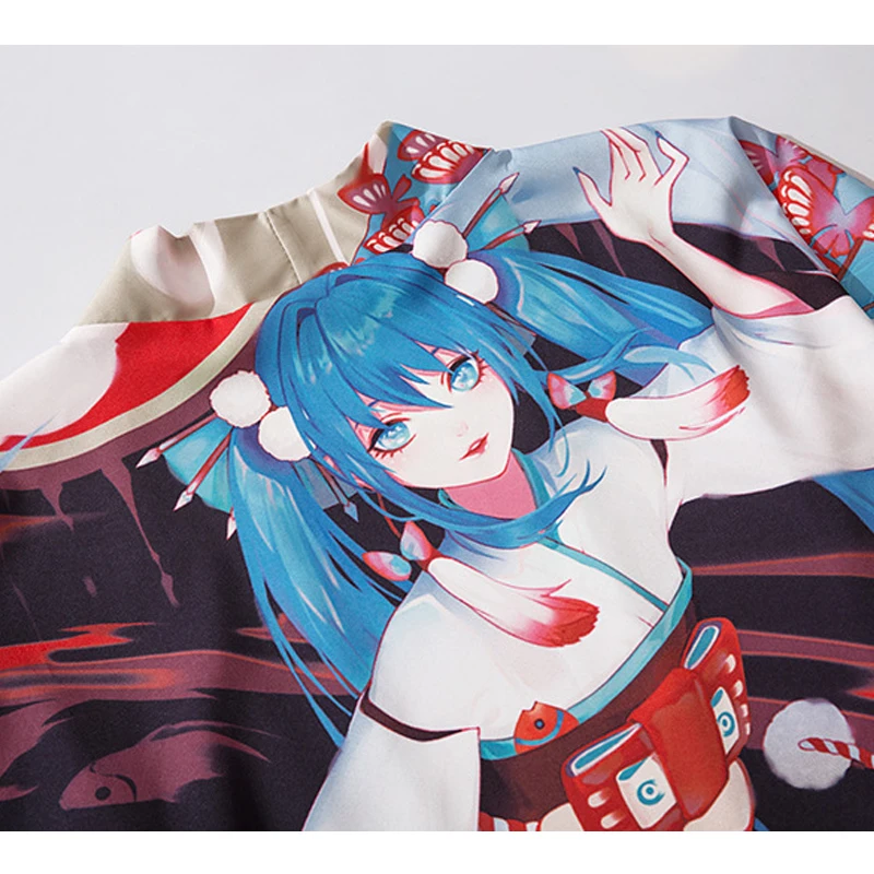 New Japanese Cartoon Anime Girl Picture Printing Kimono Loose Summer Beach Cardigan Women Harajuku Japanese Kimono Style Tops