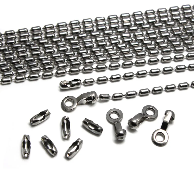 5 Meter 1.5 2 2.4 3.2mm Stainless Steel Ball Bead Chains Bulk Connector Clasps for DIY Necklace Dog tags Keychain Jewelry Making