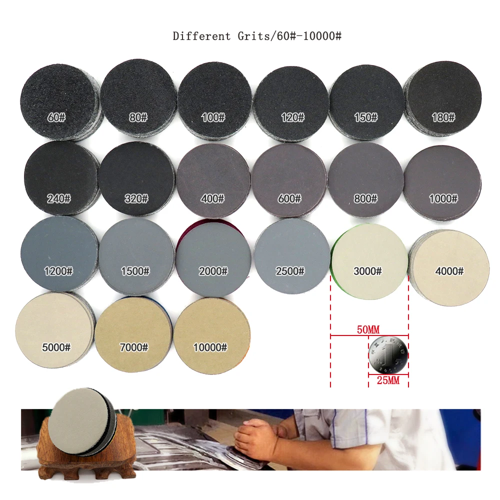 150Pcs 2 Inch Waterproof Sandpaper 50mm Sanding Discs Hook & Loop  Wet/Dry 60 -10000 Grit For Car Metal Phone Wood Polishing